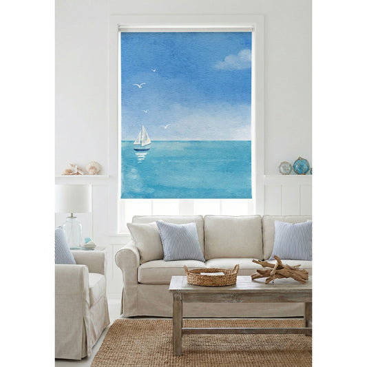Watercolor Seascape Coastal Window Roller Shade