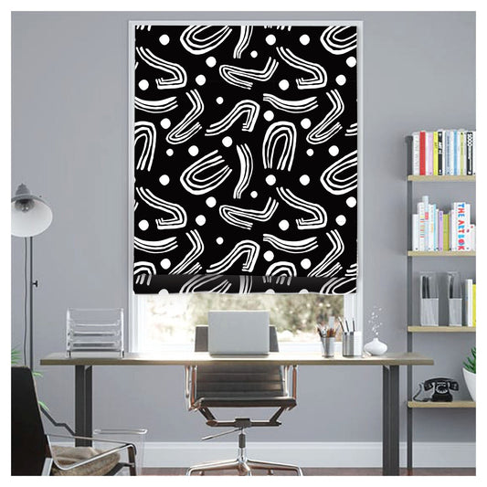 Monochrome Doodle Black and White Window Roman Shade