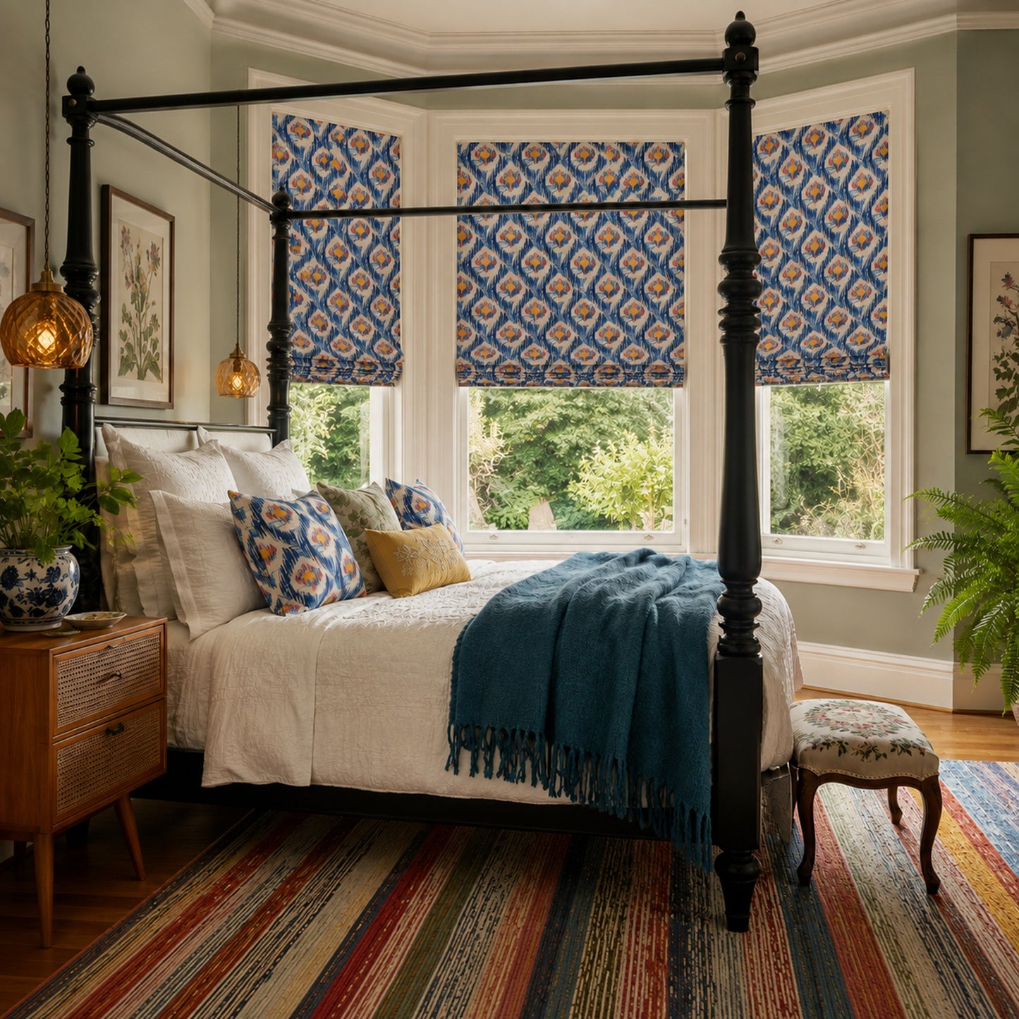 Coastal Ikat Bloom Window Roman Shade