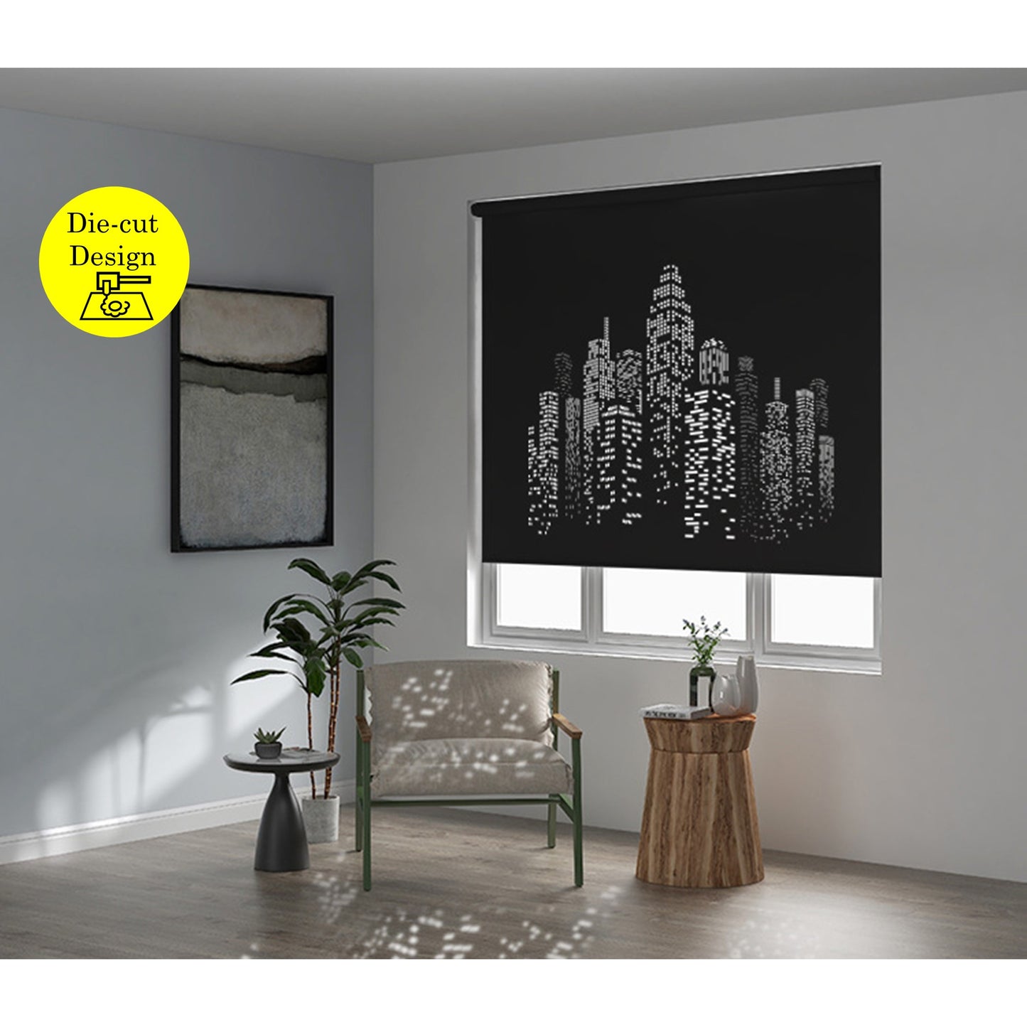 City Skycraper Embossing Cut Cutout Sparkle Window Roller Blinds Shades Curtains