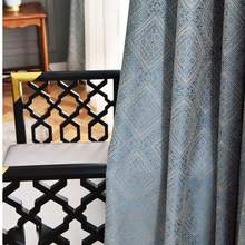 Load image into Gallery viewer, Bohemian Blue Geometric Ikat Window Curtains Drapery
