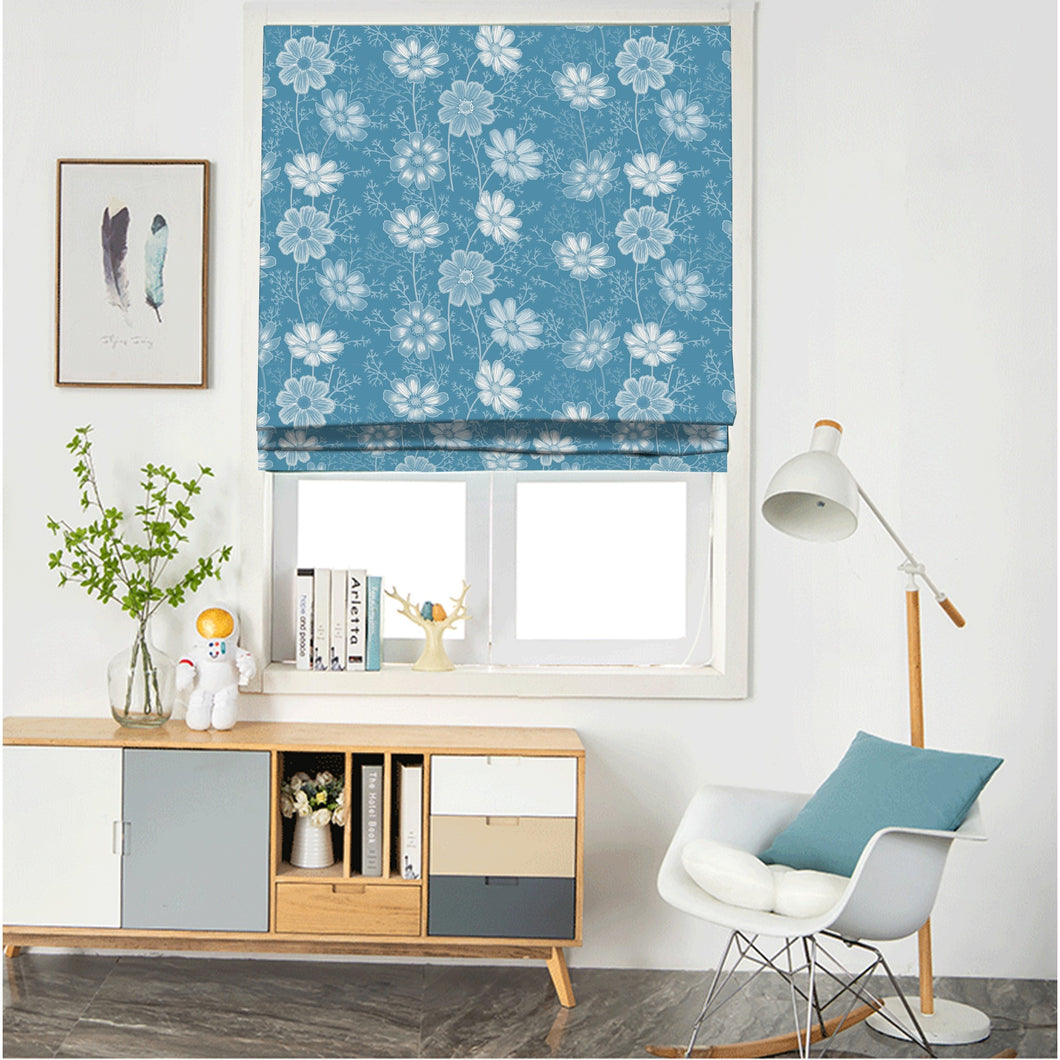 Blue Flora Window Roman Shade