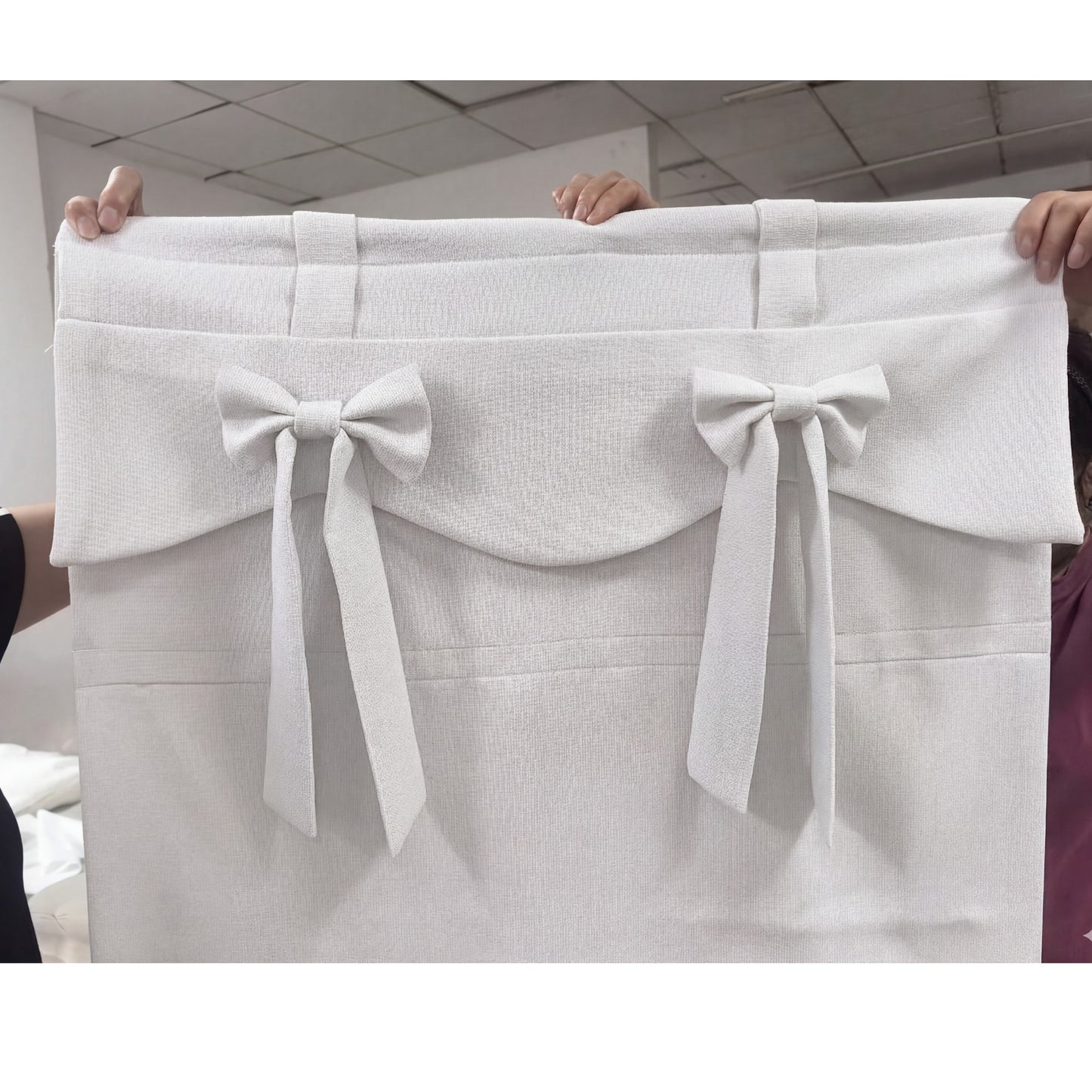 White Linen Ribbon Bows Valance Window Roman Shade