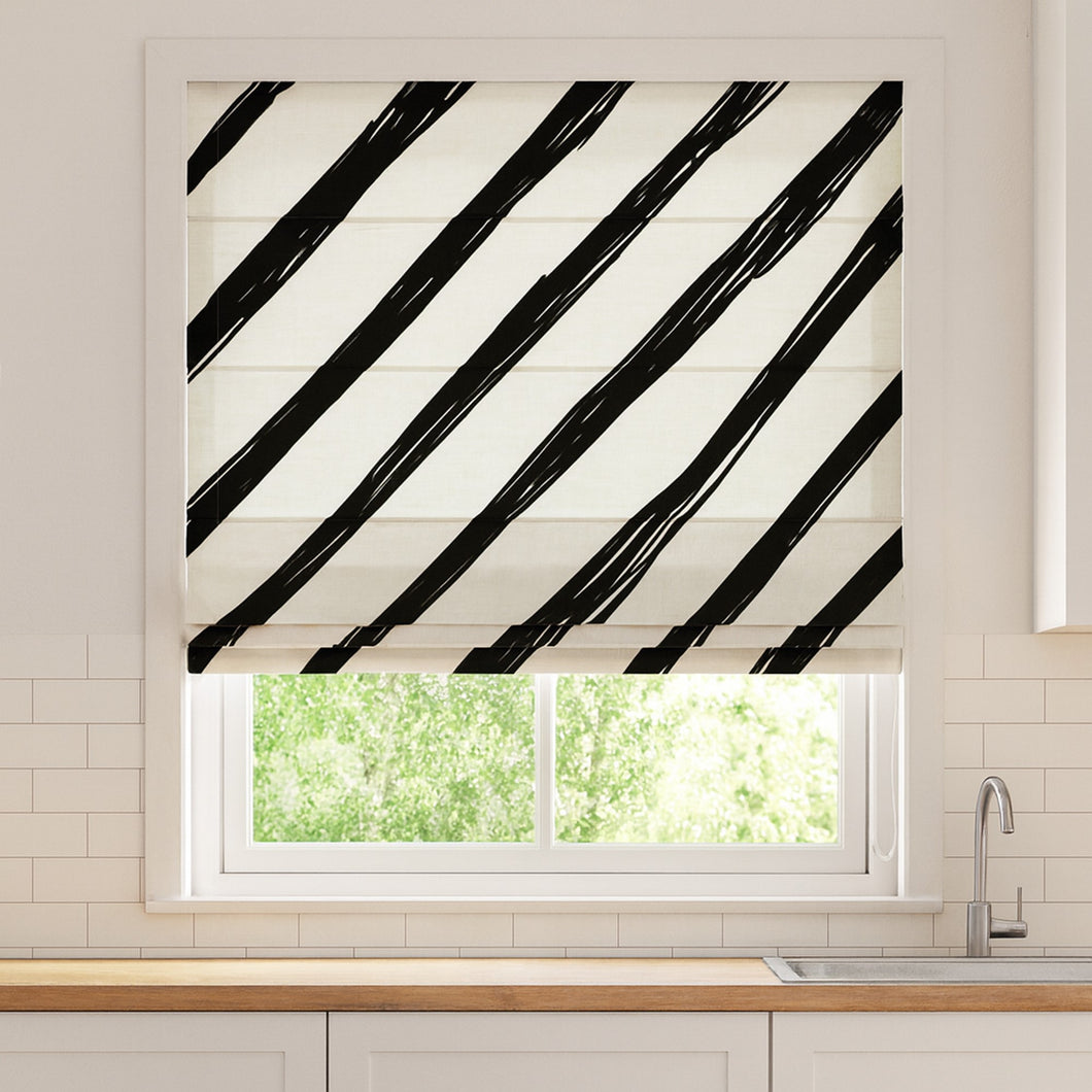 Contemporary Brushstroke Noir Monocrome Window Roman Shade