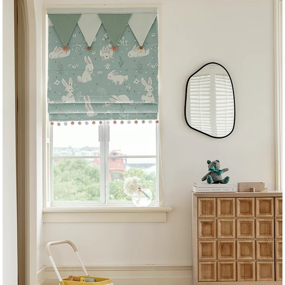 Nursery Bunny Print Pastel Window Roman Shade