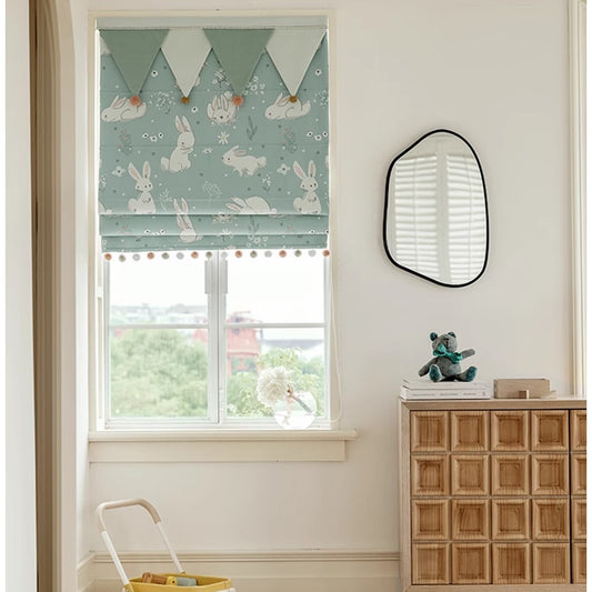 Nursery Bunny Print Pastel Window Roman Shade