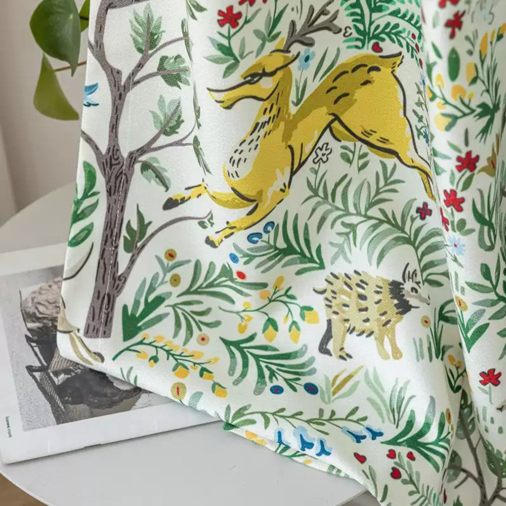 Whimsical Woodland Storybook Illustration Curtain Drapery