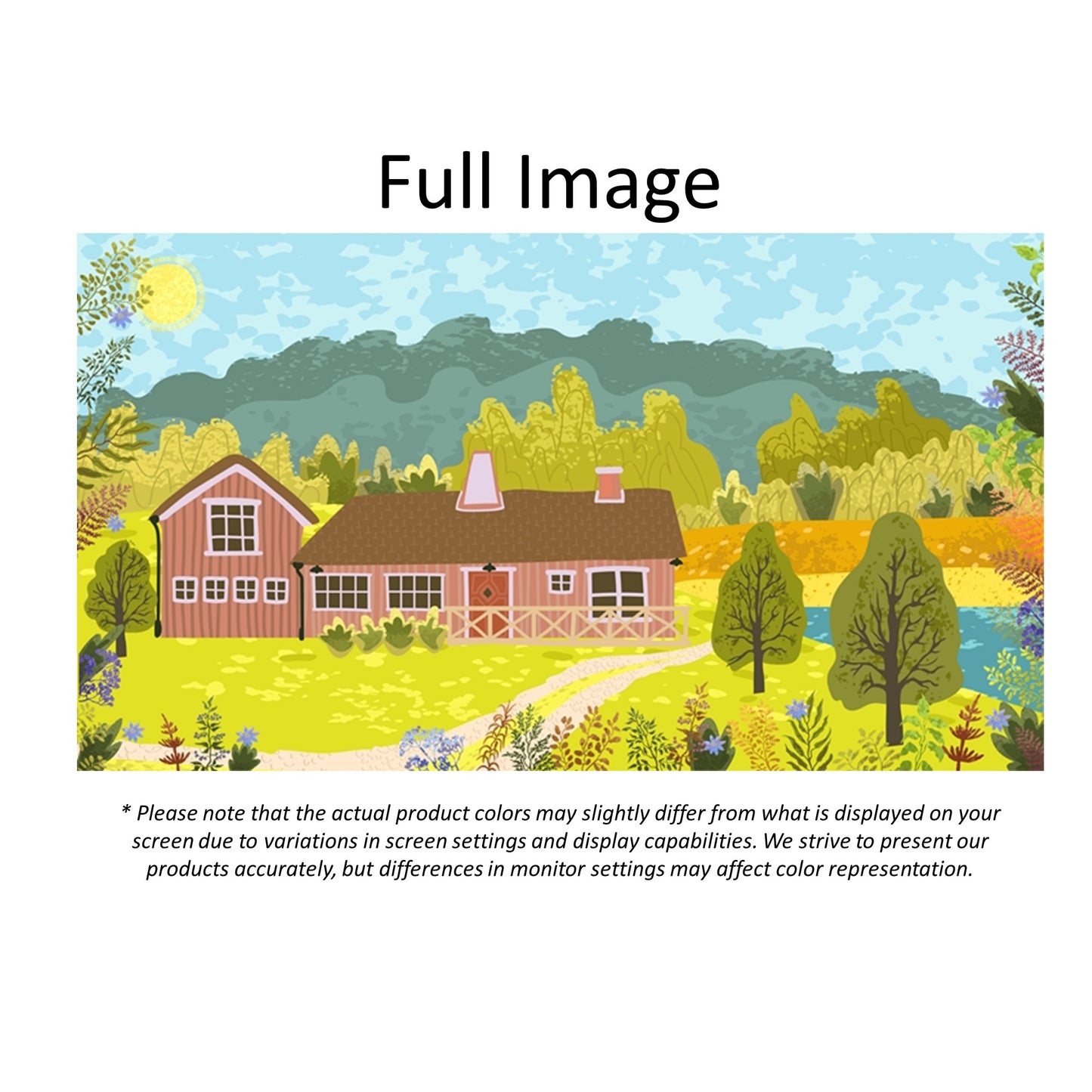 Mountain Farm House by River Painting Window Roller Shade
