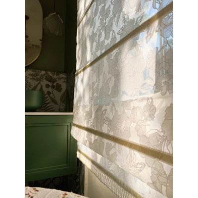 Sheer Vintage Floral Roman Shade with or without Fringe Trim – See Through Window Blind