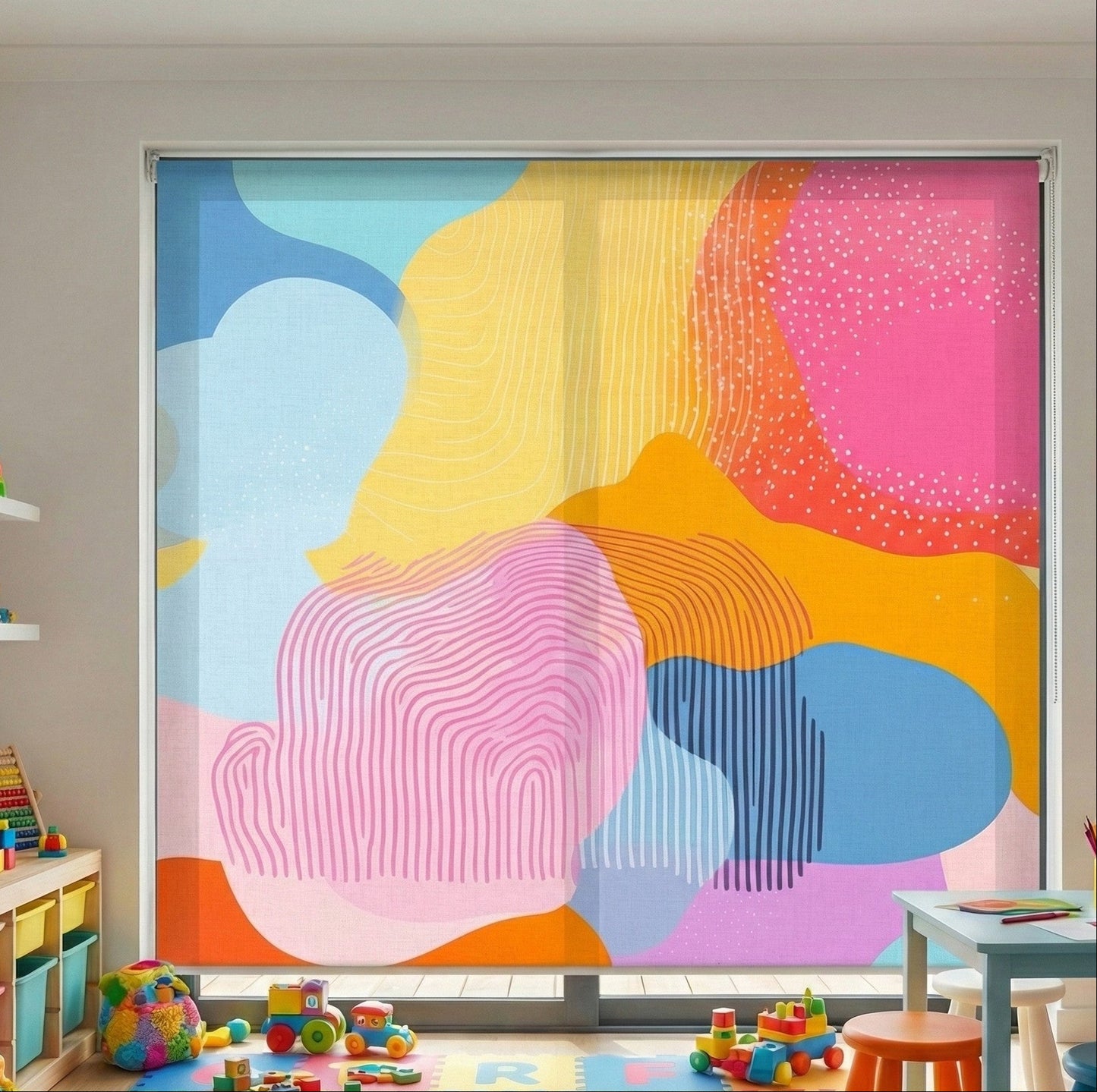 Modern Risograph Doodle Pattern Window Roller Shade