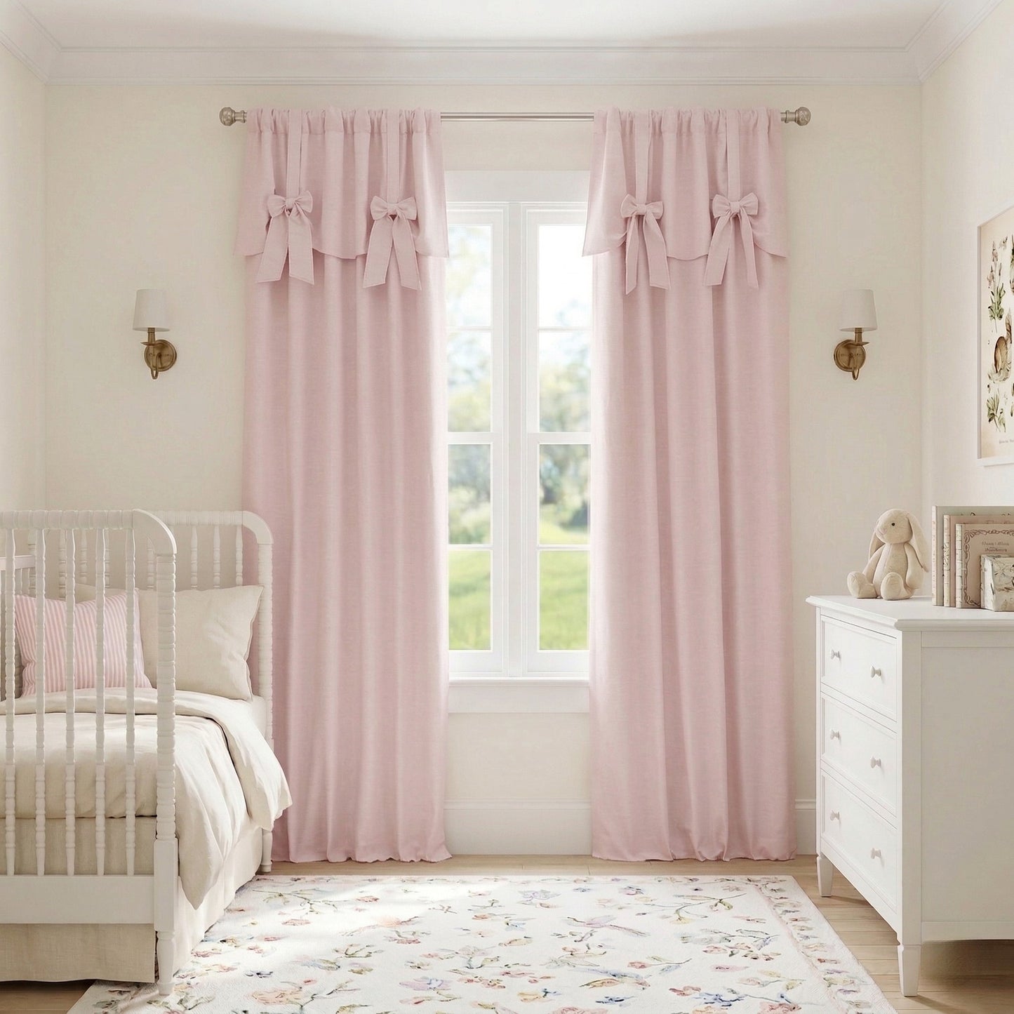 Nursery Bows Shabby Chic Romantic Window Drapery Curtains, Custom Colors Available