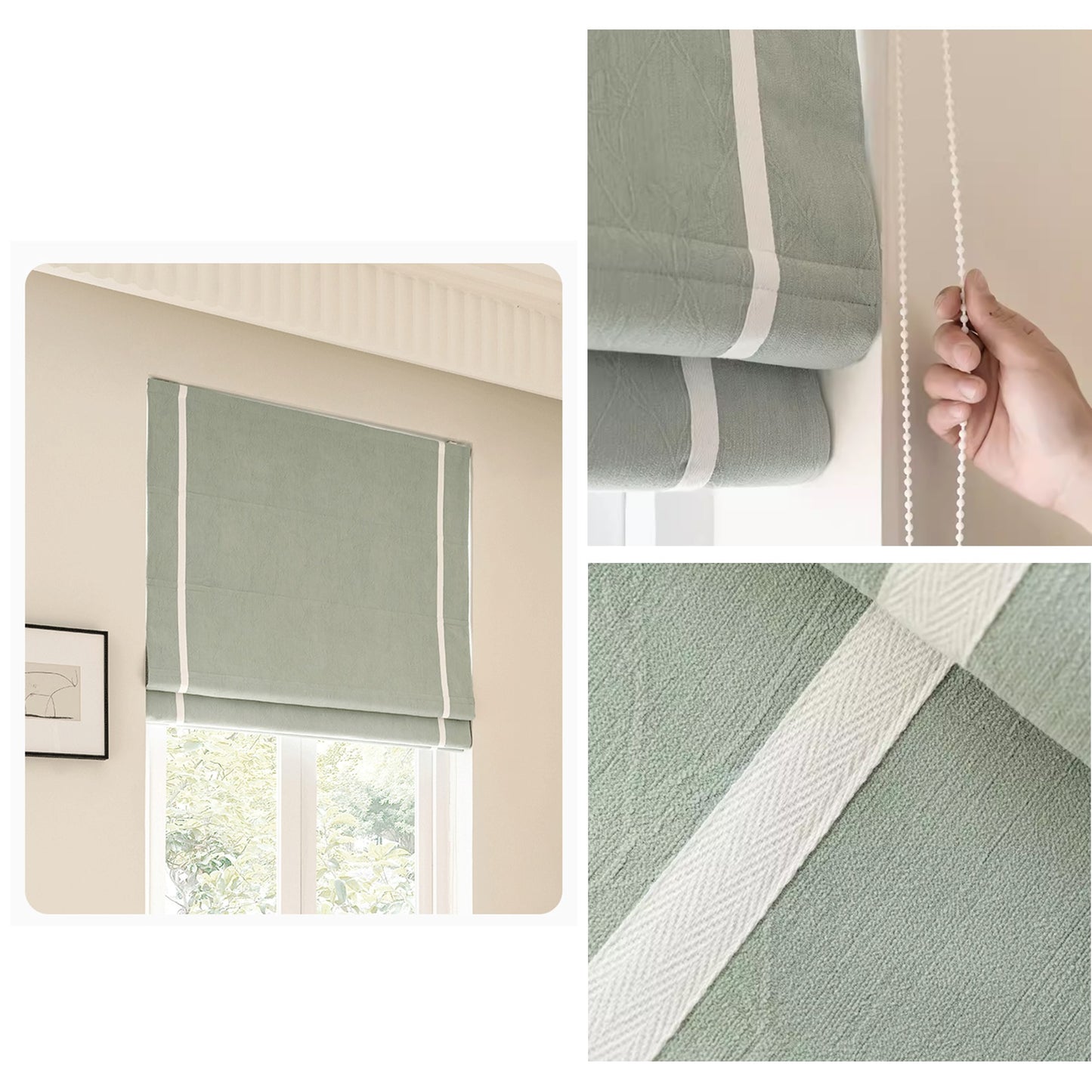 Embossed  Flora Texture Fabric Window Roman Shades - Customizable Trim & Valance