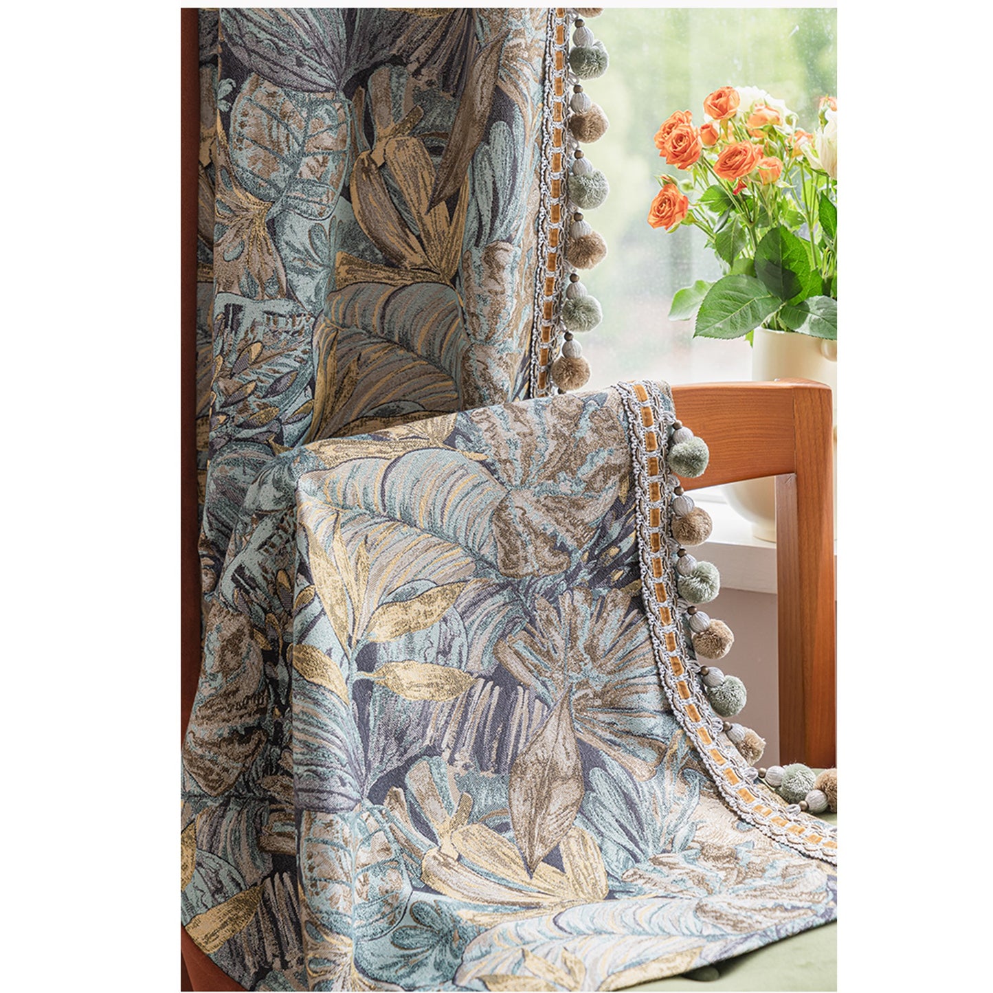Retro Foliage Tapestry Mid Century Vibes Window Curtains Drapery