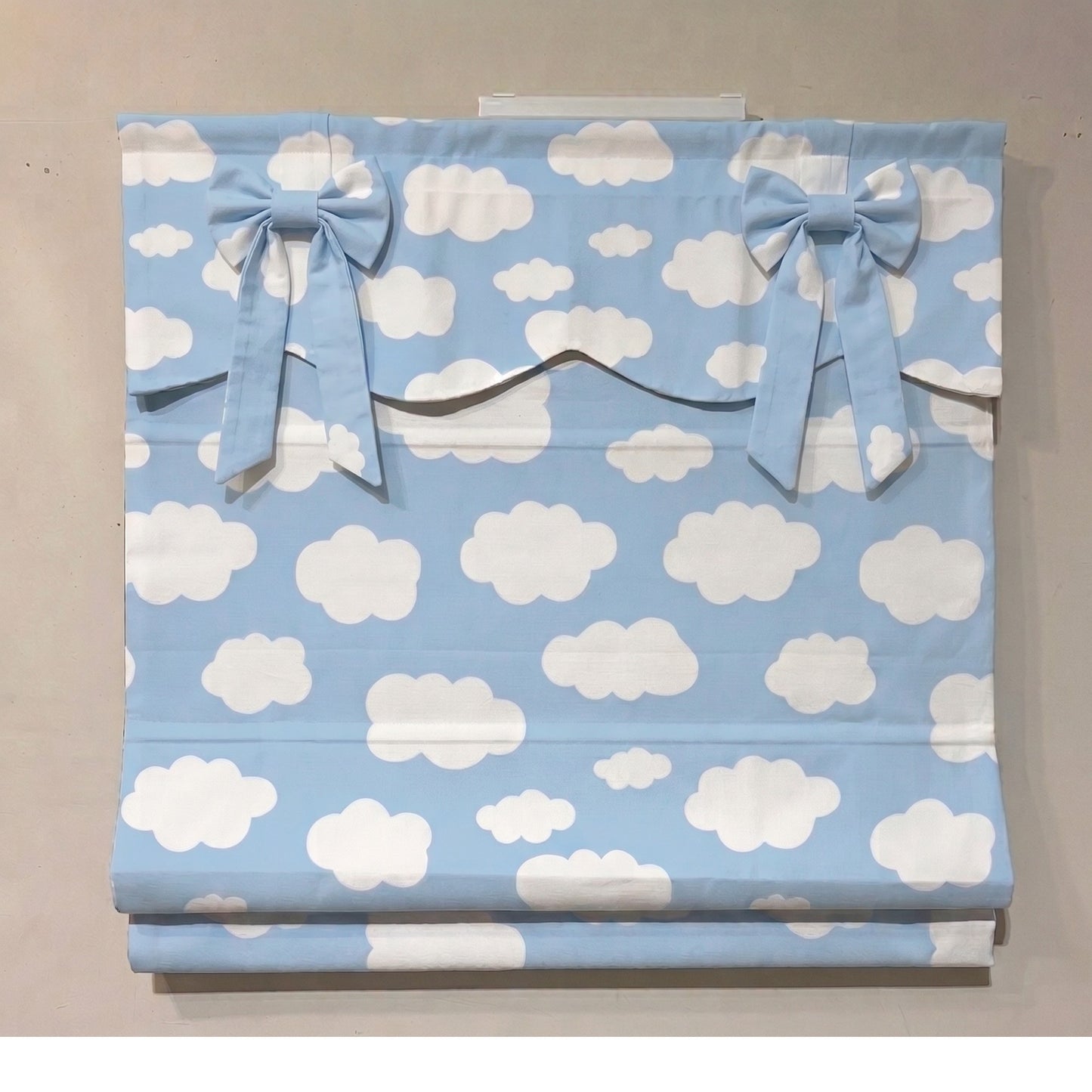Dreamscape Blue Sky Clouds Ribbon Bows Valance Window Roman Shade