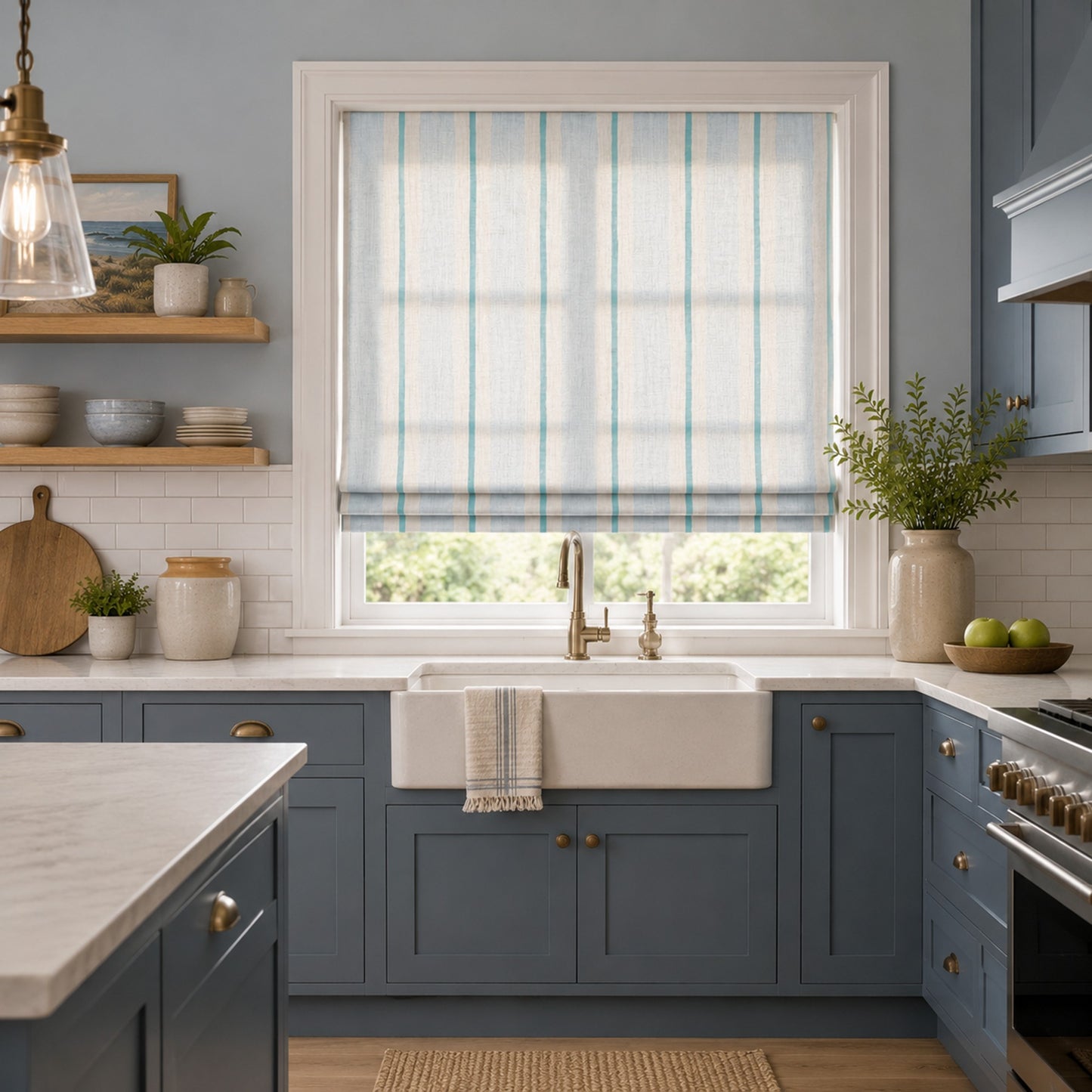 Harbor Stripe Coastal Linen Window Roman Shade