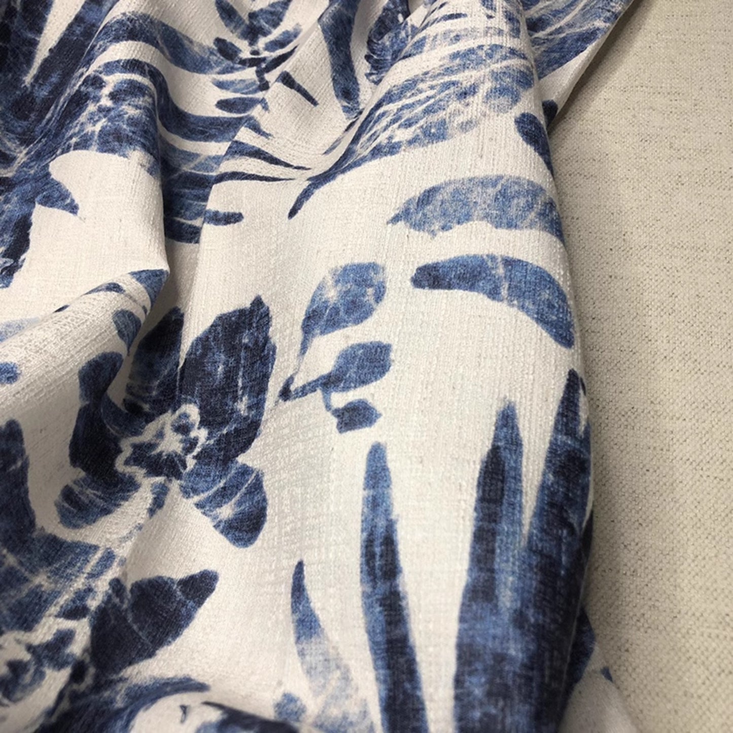 Indigo Floral Foliage Print Window Curtains Drapery