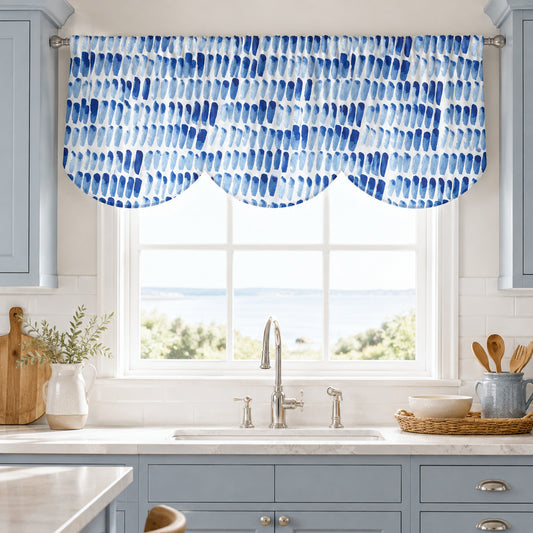 Coastal Blue Watercolor Brushstroke Scallops Wave Valance