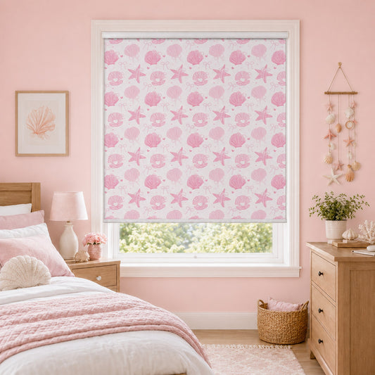 Pink Seashell Coastal Pattern Window Roller Shade