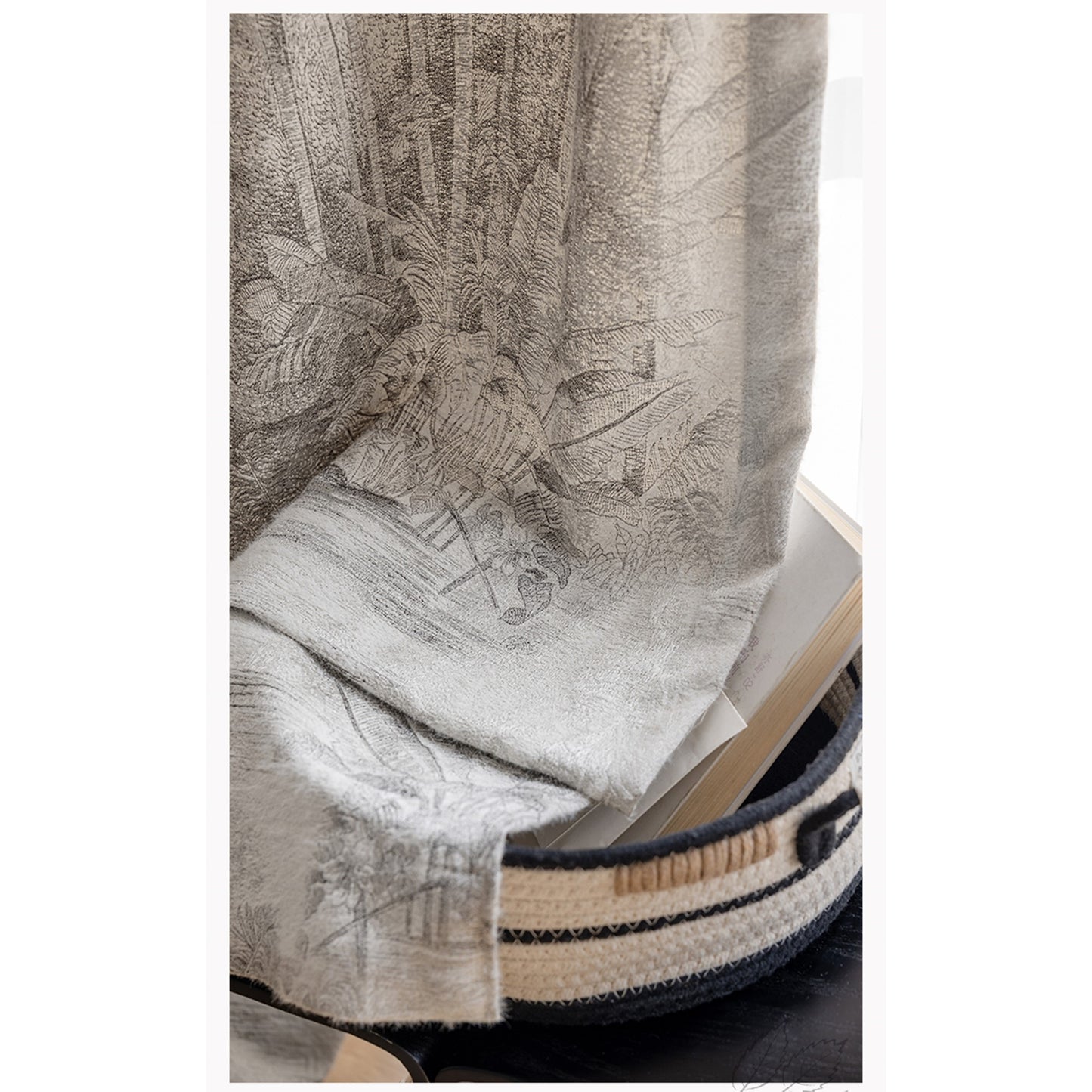 Sepia Jungle Botanical Wool Felt Window Curtains Drapery