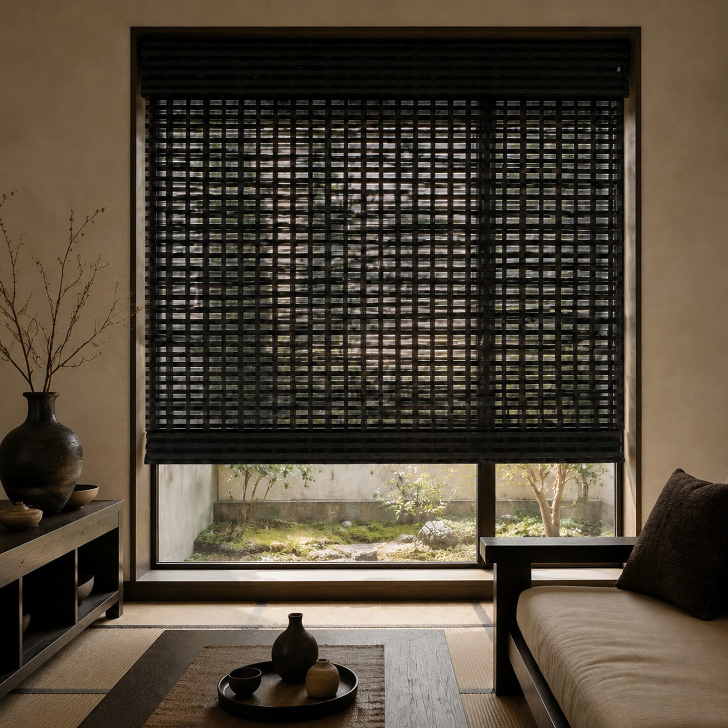 Backlit Dark Bamboo Window Shade (Top Down Bottom Up Available)
