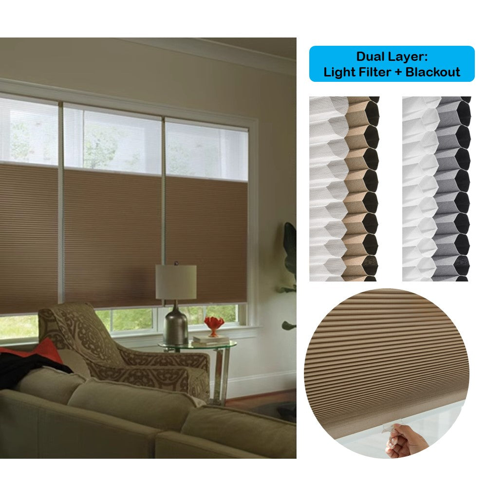 Window Bottom Shade Honeycomb Double Layer Light Filtering Blackout Bottom Up Window Shade ...