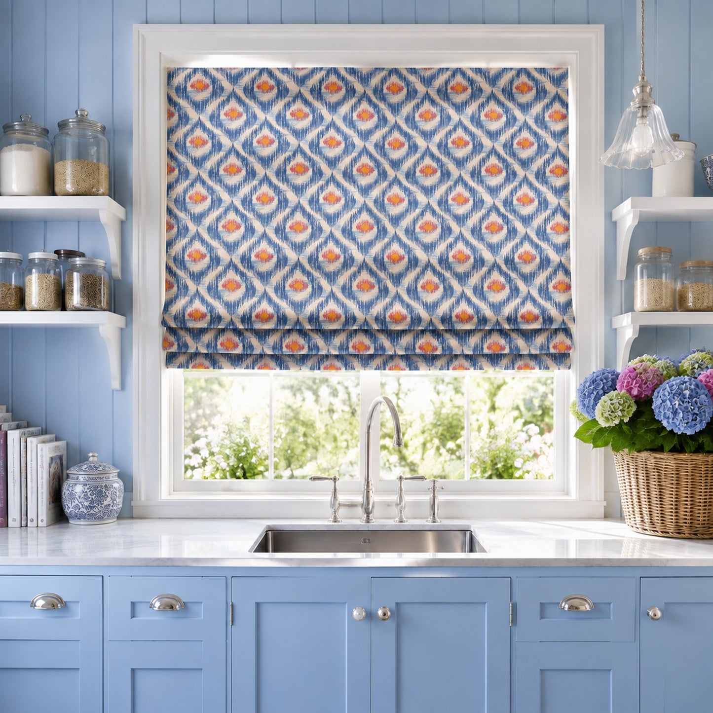 Coastal Ikat Bloom Window Roman Shade