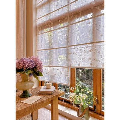 Sheer Daisy Blossom Embroidered Flora Transparent Window Roman Shade