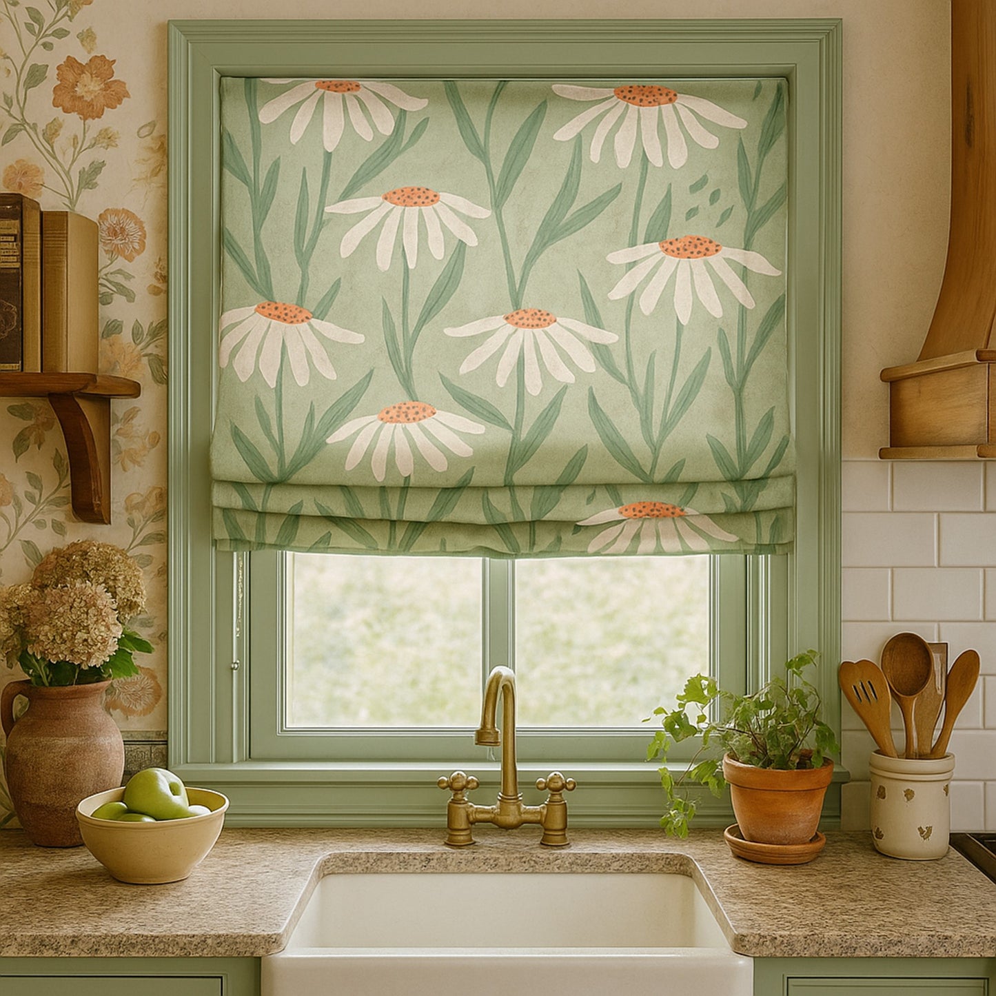 Daisy Drift Sage Window Roman Shade