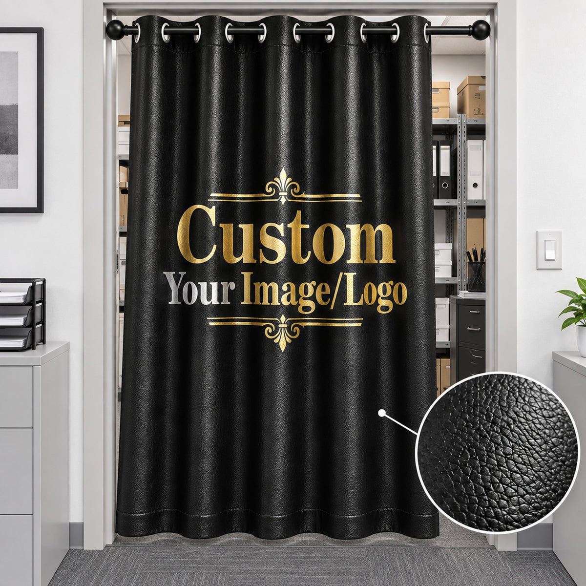 Custom Printed Faux Leather PU Curtain Panel – for Doorways, Windows, Room Dividers & Fitting Rooms
