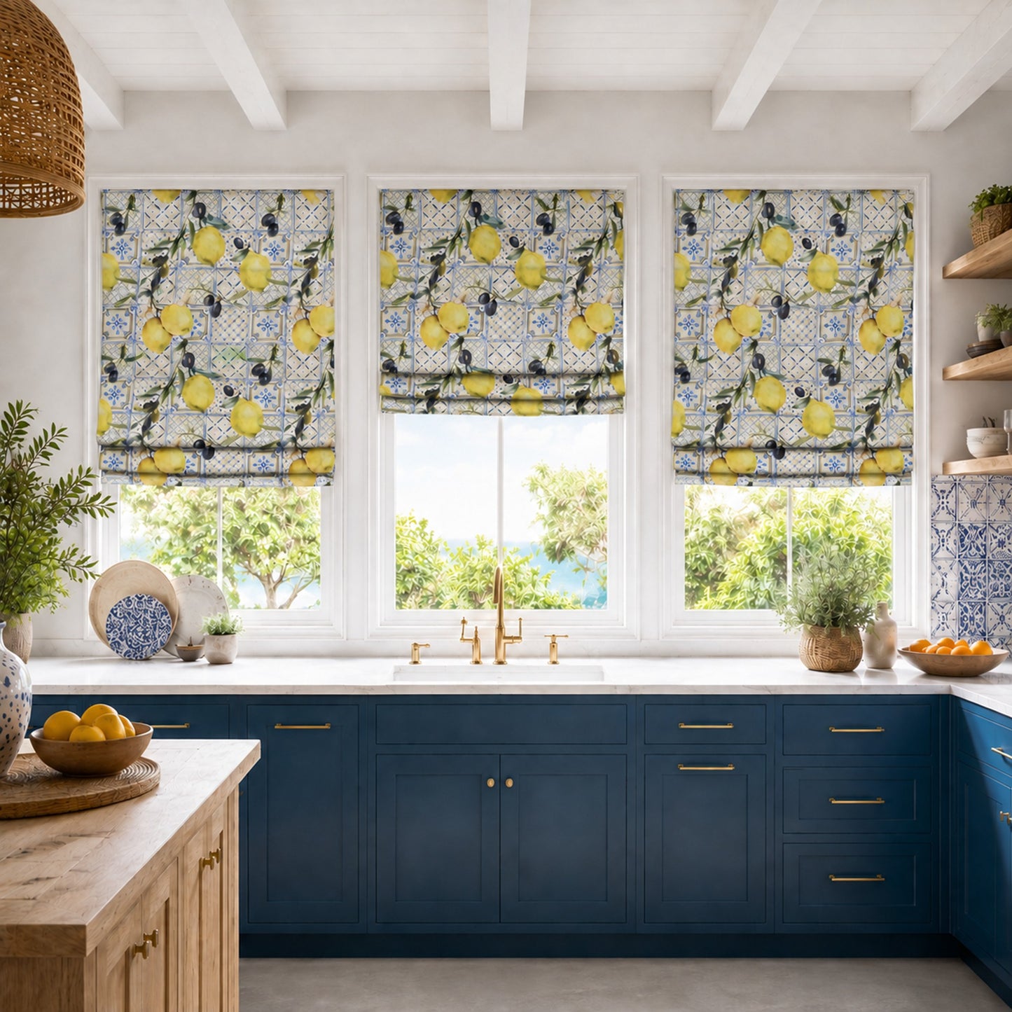 Mediterranean Lemon Grove Window Roman Shade