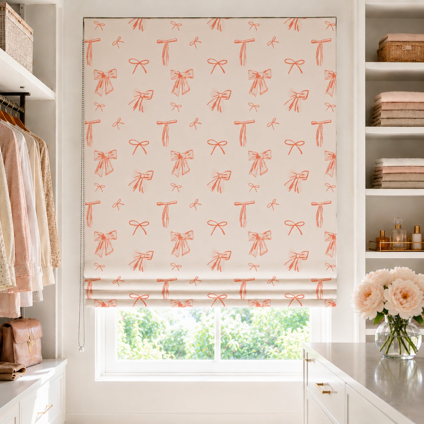Blush Coquette Bow Ribbons Window Roman Shade