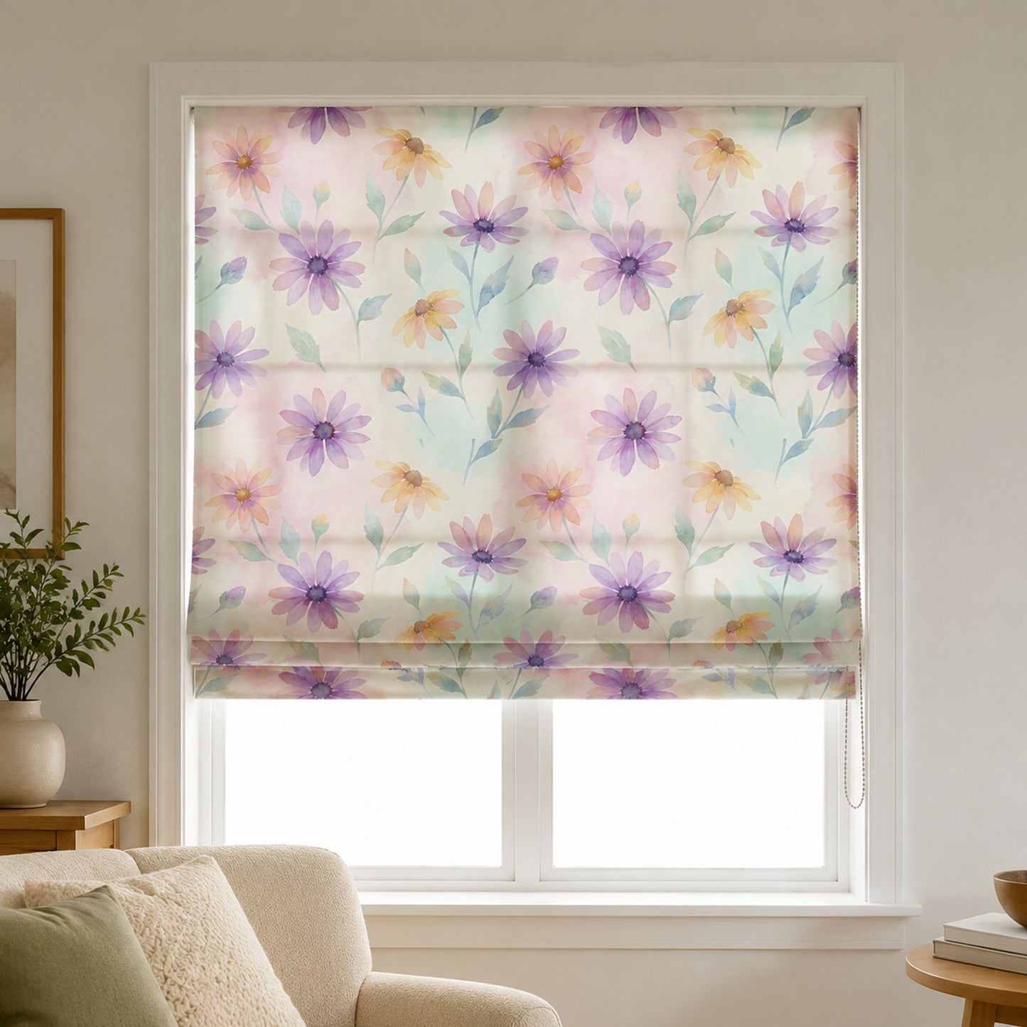 Pastel Watercolor Floral Window Roman Shade
