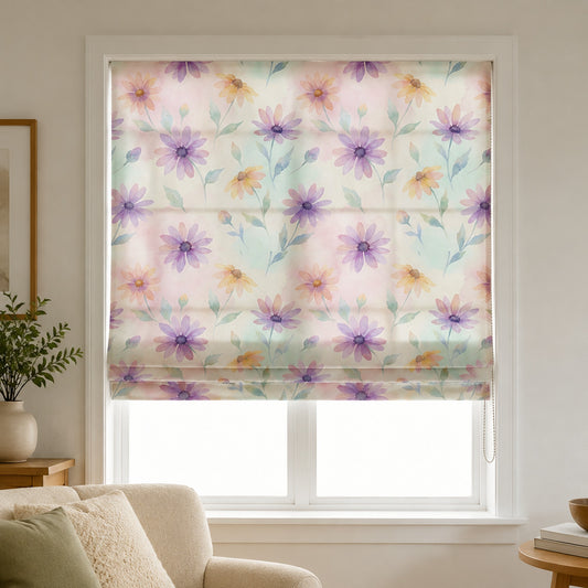 Pastel Watercolor Floral Window Roman Shade