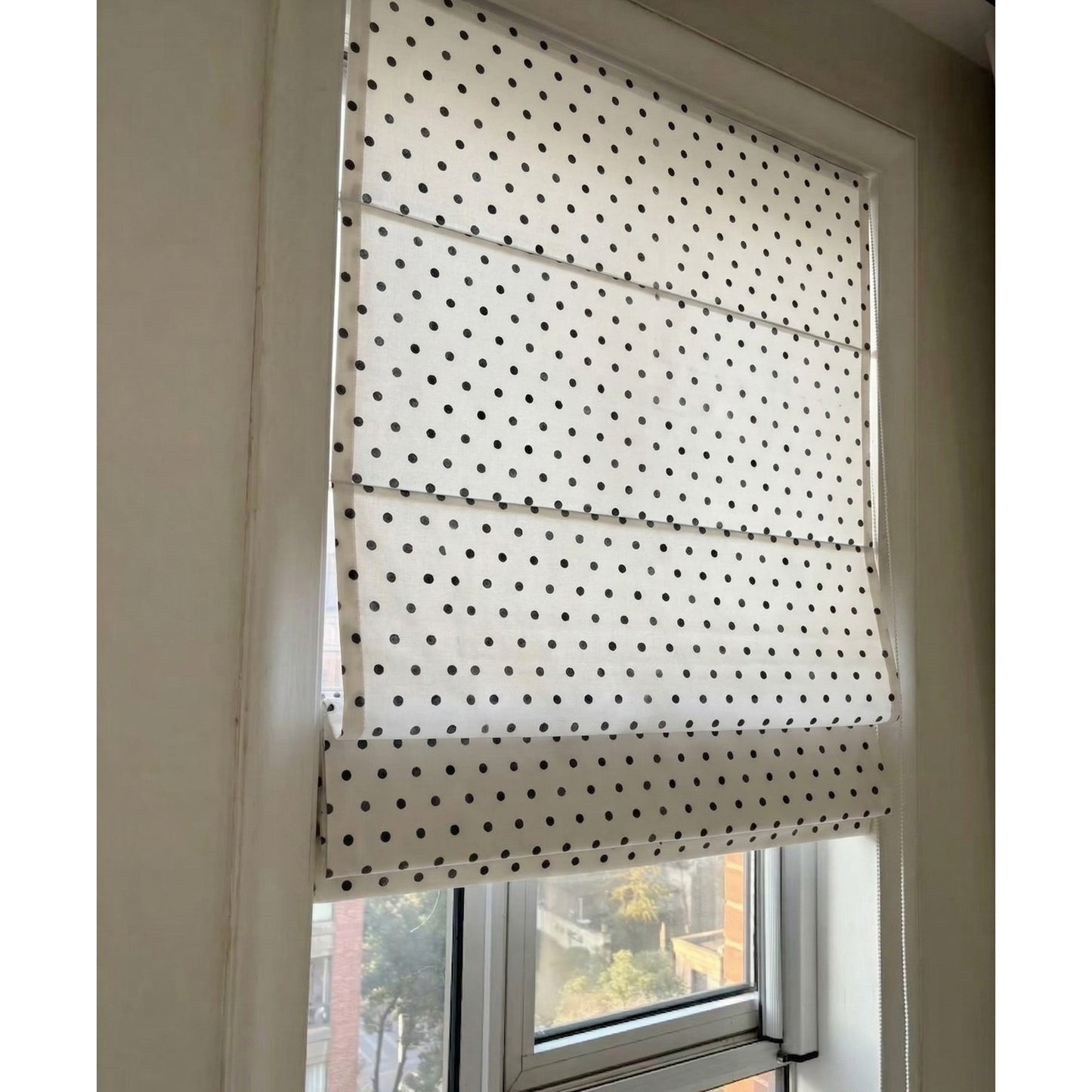 Ink Drop Modern Black and White Polka Dot Window Roman Shade