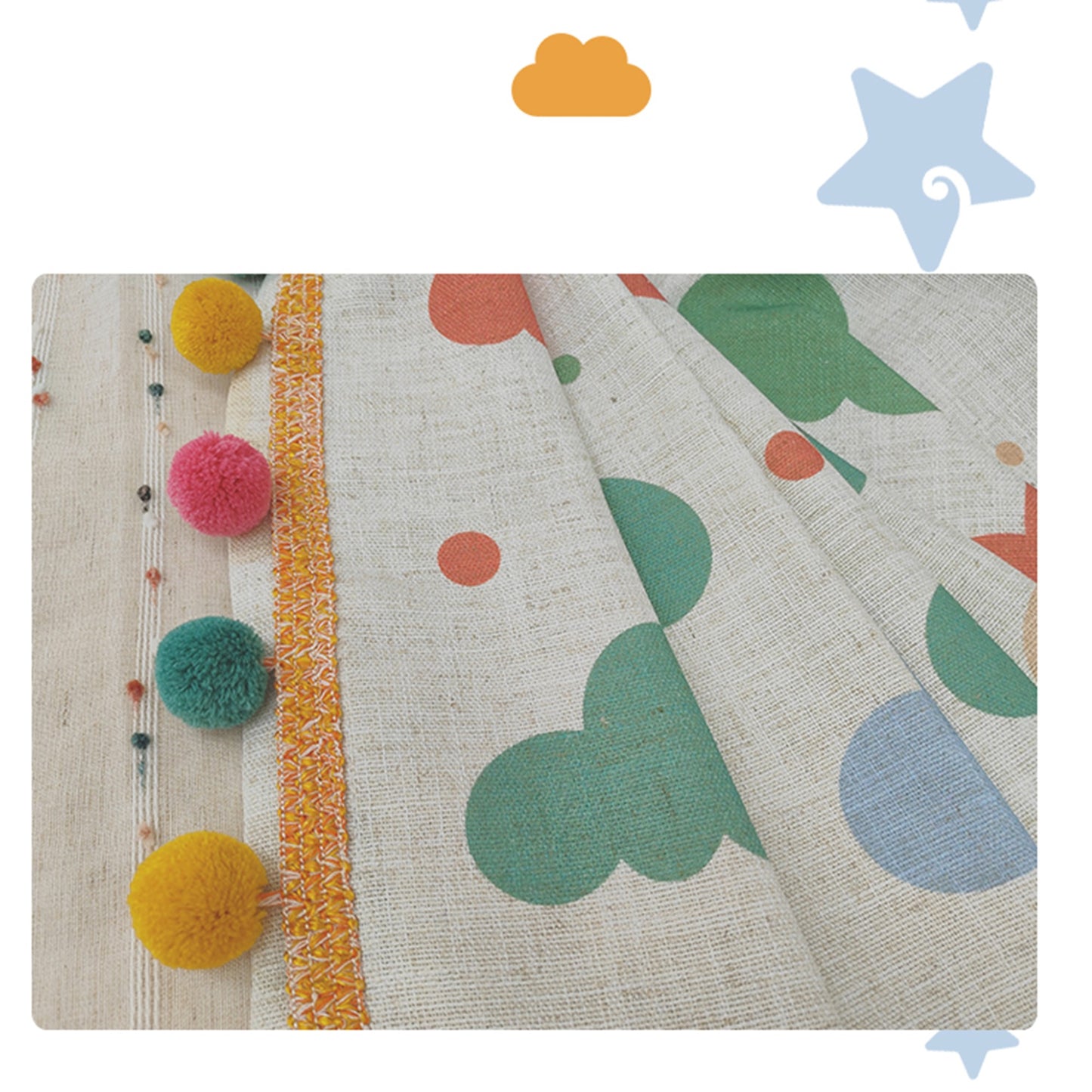 Playful Clouds and Pom-Poms Happy Place Nursery Window Curtains Drapery