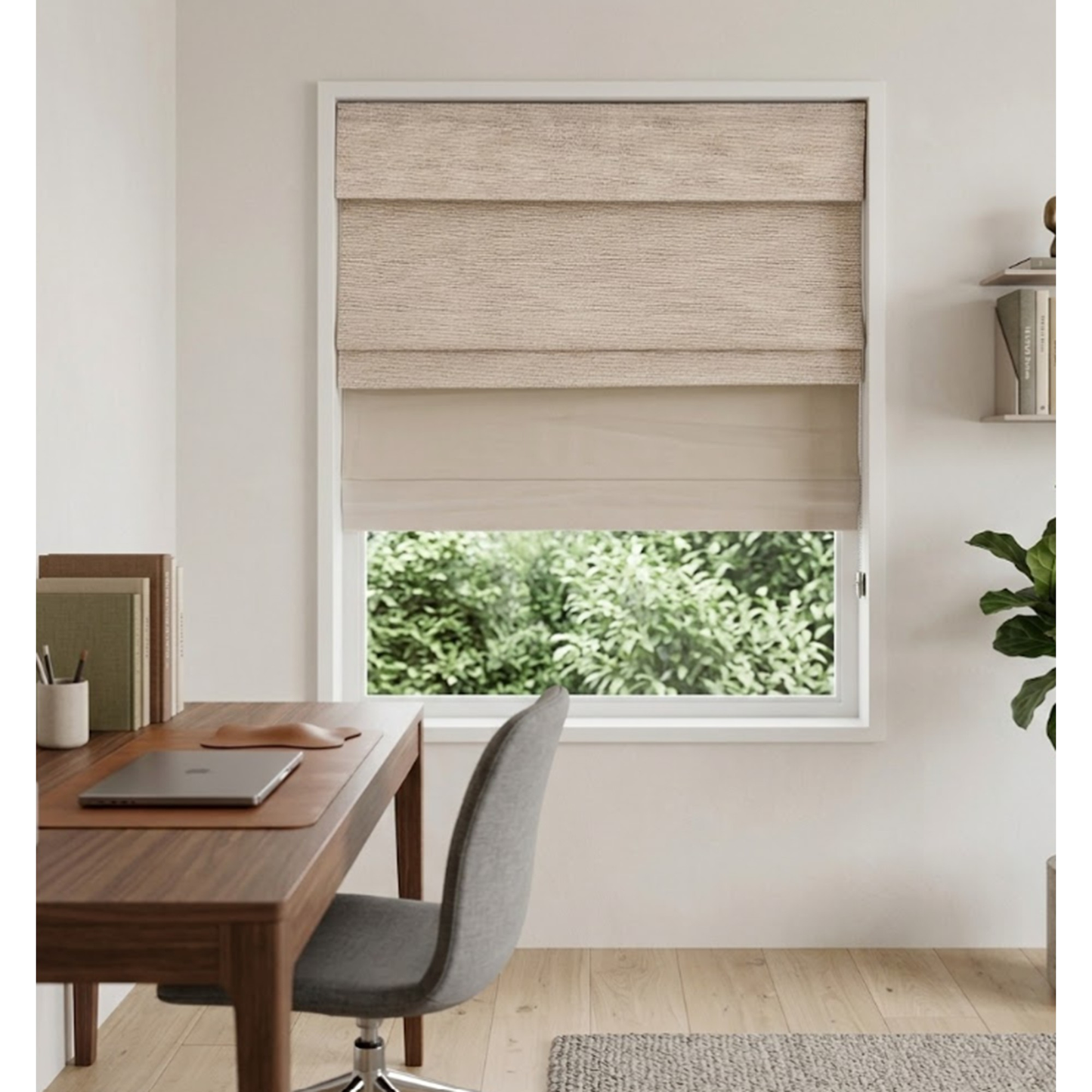 Dual-layered Blackout Light Filter Natural Linen Window Roller Shade