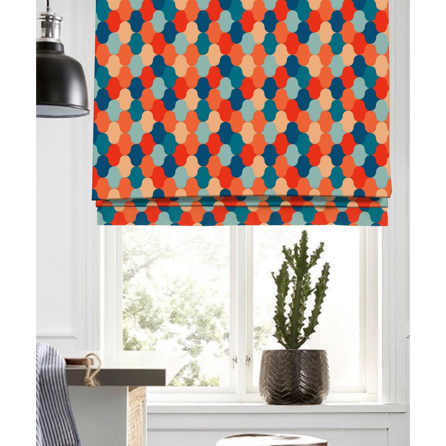 Midcentury Mosaic Geometry Window Roman Shade