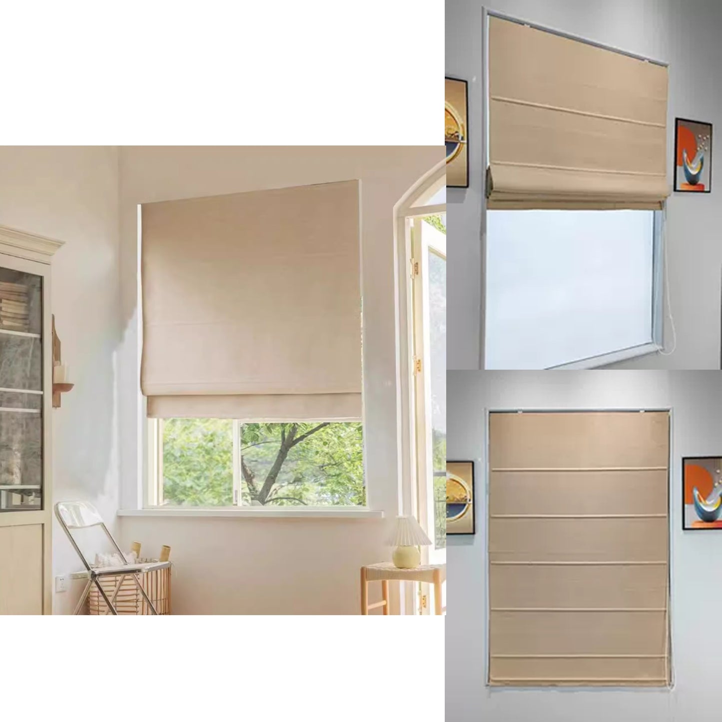 Embossed  Flora Texture Fabric Window Roman Shades - Customizable Trim & Valance
