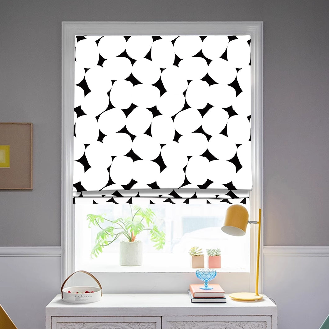 Black and White Geometry Seamless Circle Window Roman Shade