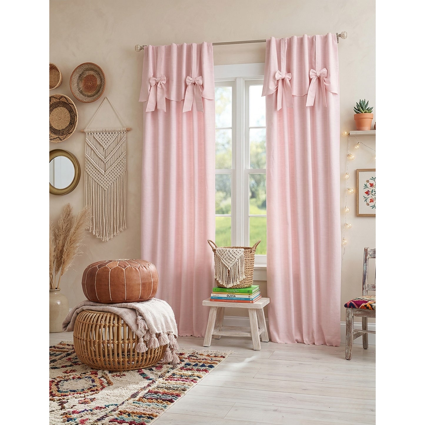 Nursery Bows Shabby Chic Romantic Window Drapery Curtains, Custom Colors Available
