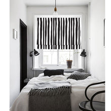 Load image into Gallery viewer, Black Bold Striped In White Linen Window Roman Shade
