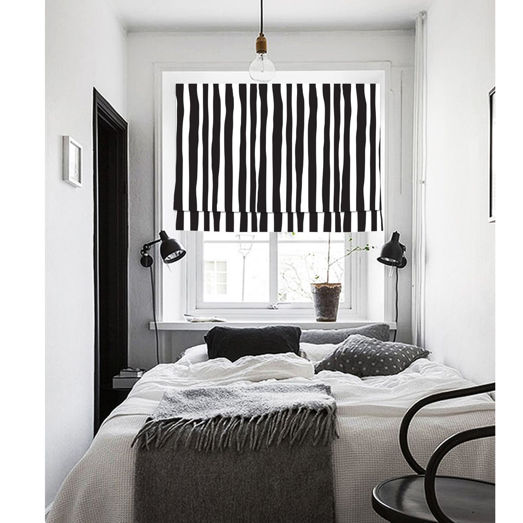 Black Bold Striped In White Linen Window Roman Shade