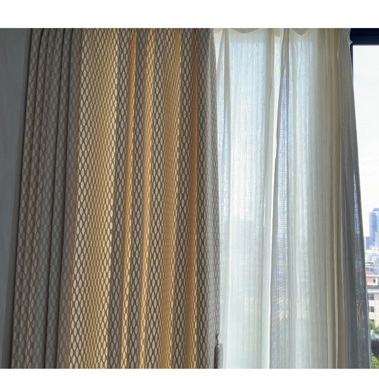 Taupe Wave Wheat Texture French Style Window Curtains Drapery