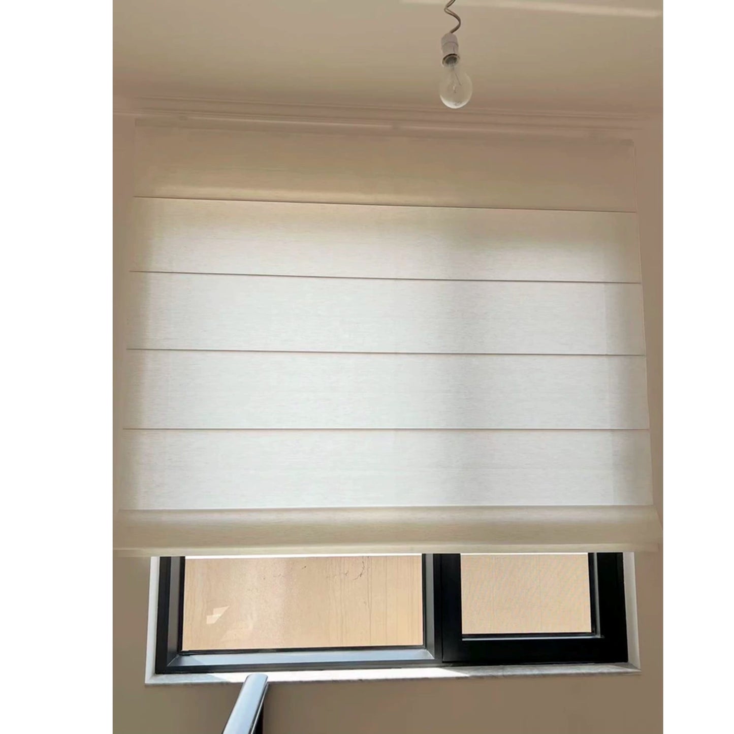 Weave Textured Light Filtering Flat Fold Roman Shade with Back Battens