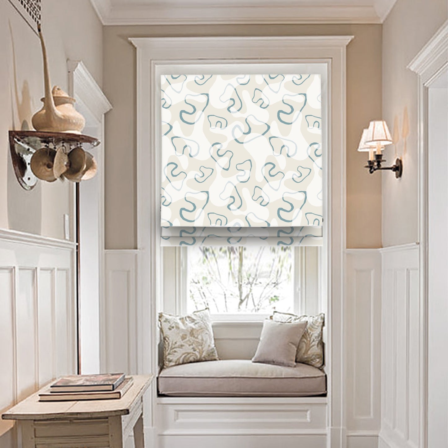 Neutral Organic Diamond Shape Window Roman Shade