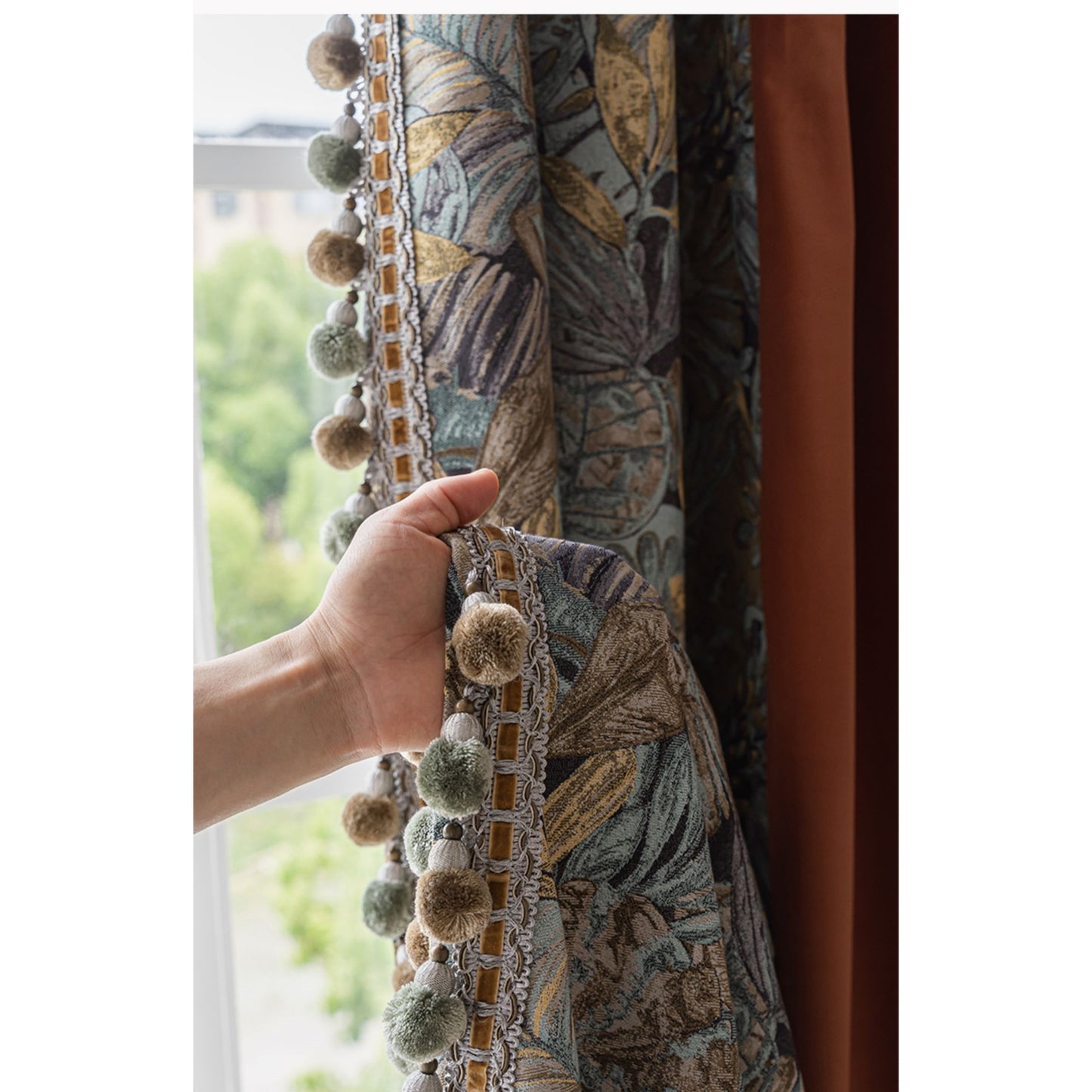 Retro Foliage Tapestry Mid Century Vibes Window Curtains Drapery
