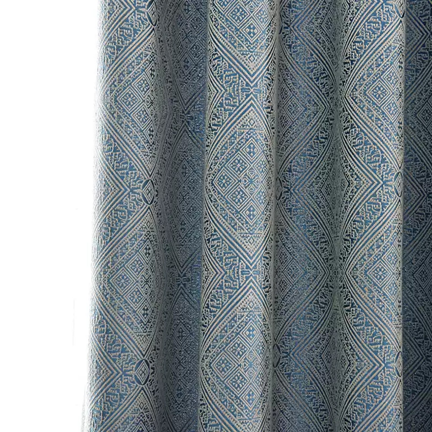 Bohemian Blue Geometric Ikat Window Curtains Drapery