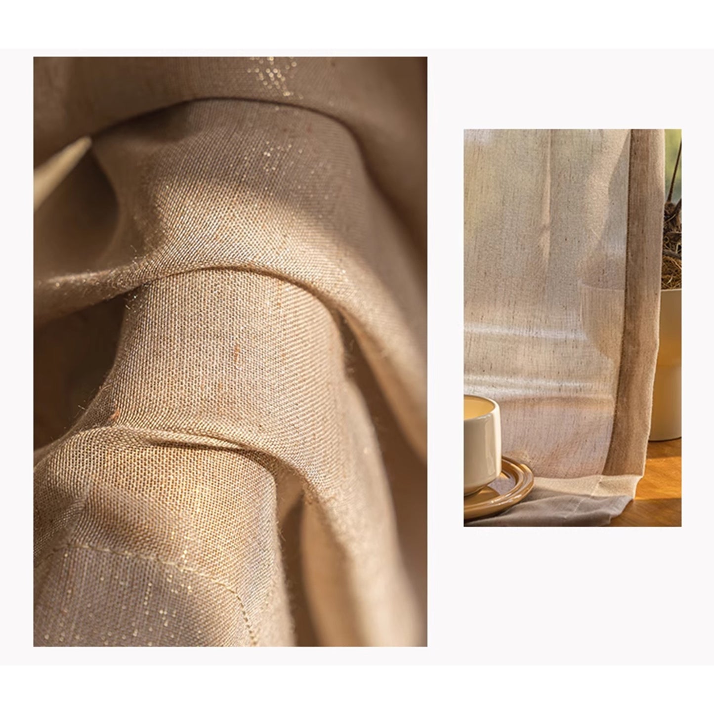 Elegant Golden Hour Sheer Linen Curtain Drapery