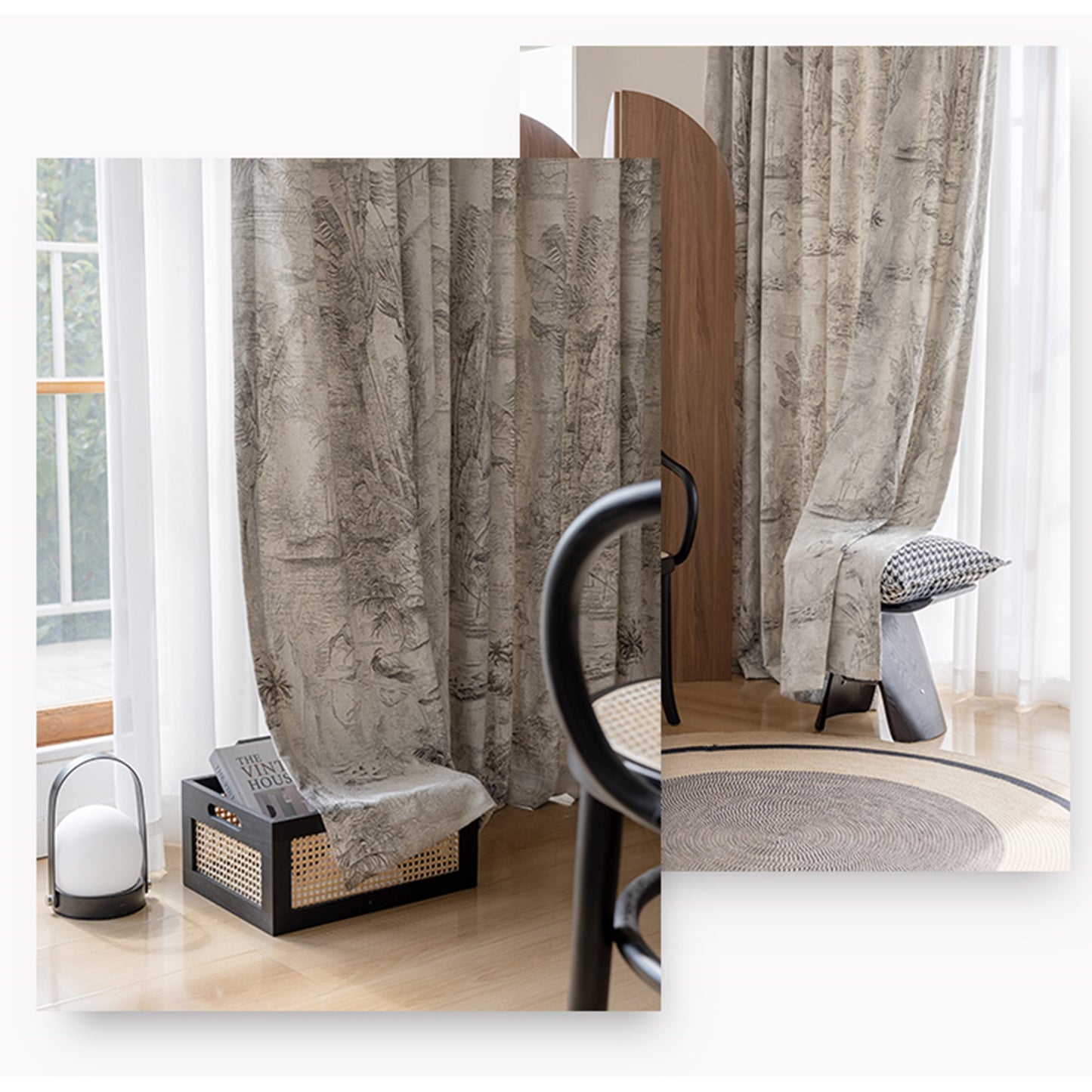 Sepia Jungle Botanical Wool Felt Window Curtains Drapery