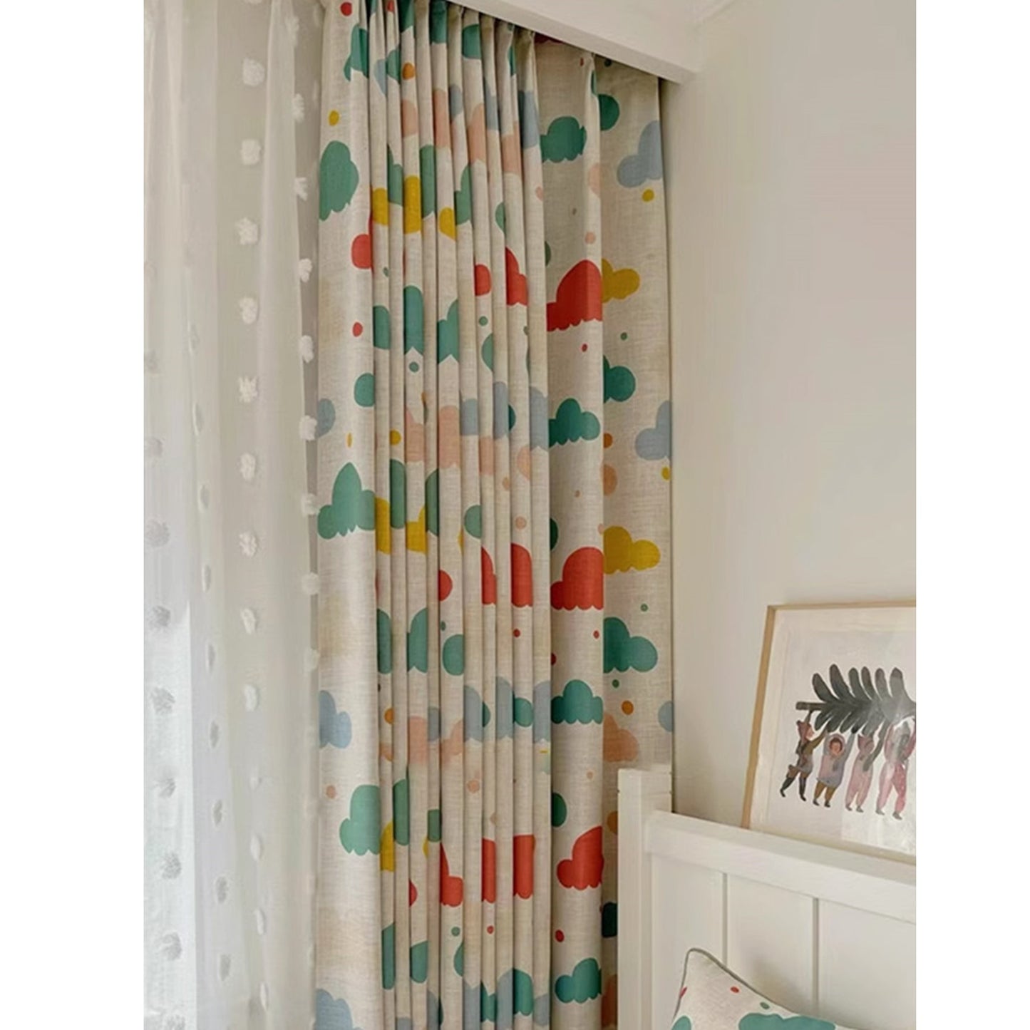 Playful Clouds and Pom-Poms Happy Place Nursery Window Curtains Drapery